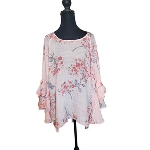 Floral Print Women's Top - Pink and Blue